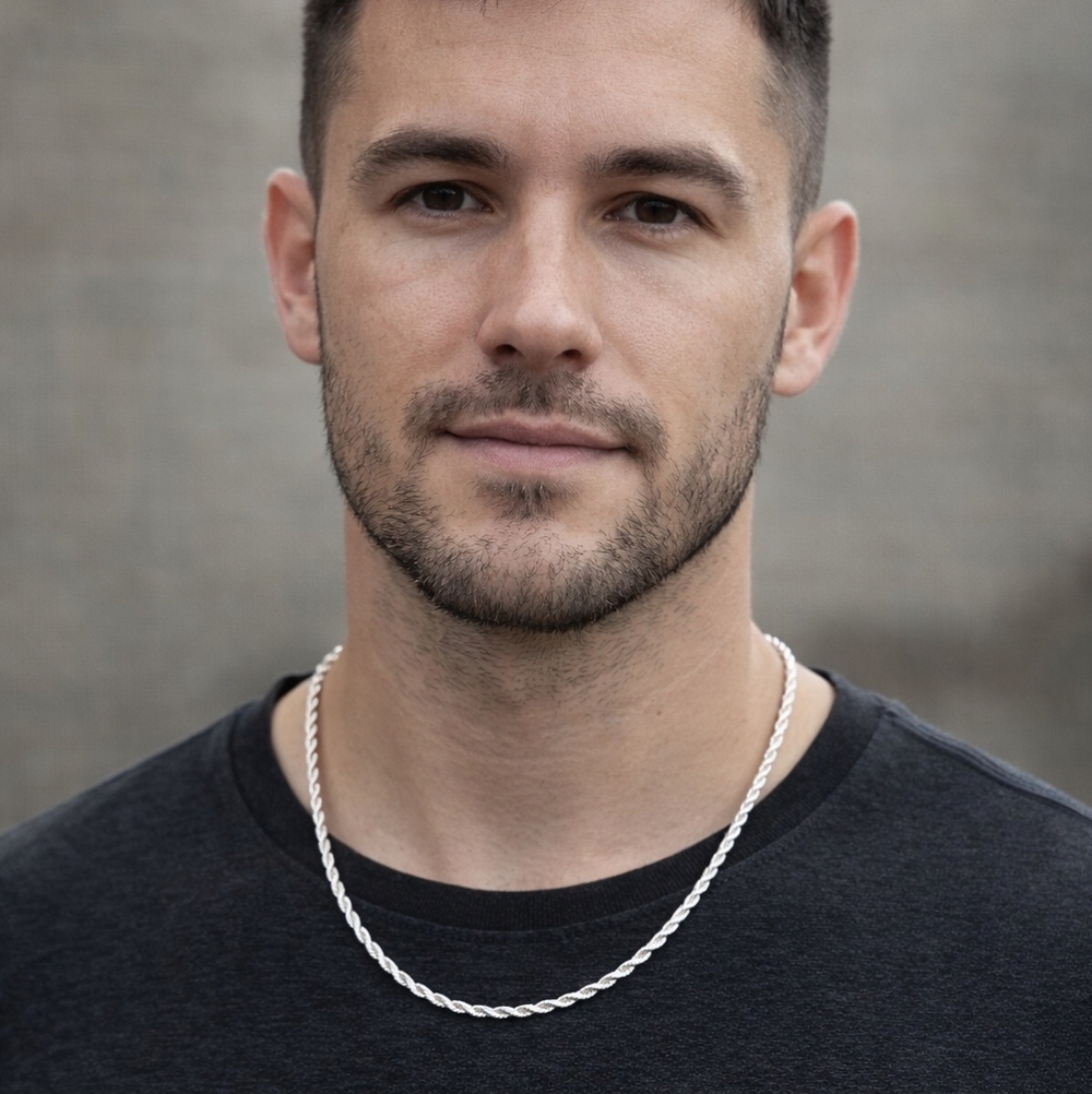 Unisex Plated Sterling Silver 4mm Twisted Rope chain Necklace 19"